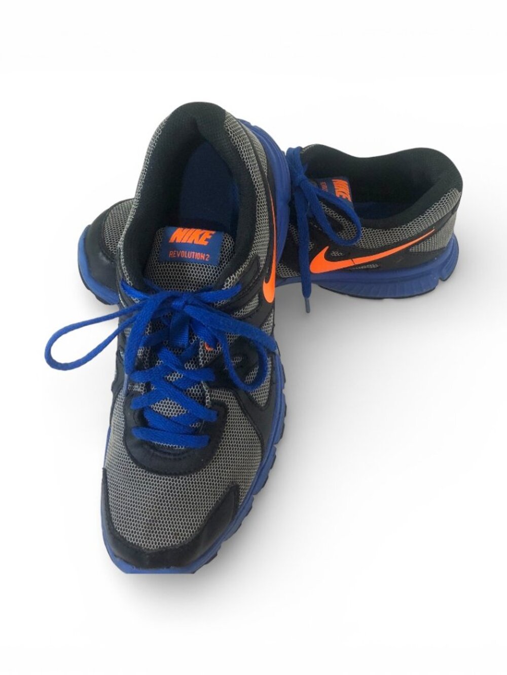 NIKE REVOLUTION 2  Blue BLACK ORANGE SWOOSH Size 6 Youth - Picture 4 of 14